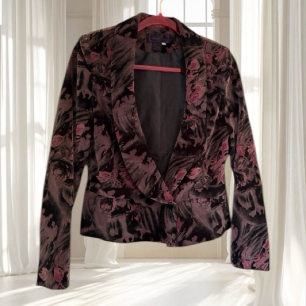 VTG Vino de Casa Dark Floral Patterned Velvet Blazer Size S